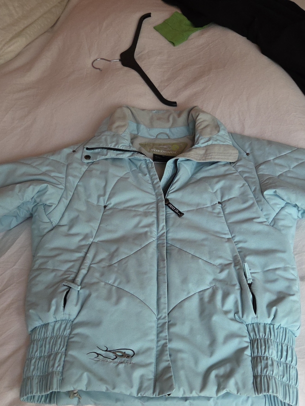 Rossignol Women's Light Blue Quilted Ski Jacket with High Collar